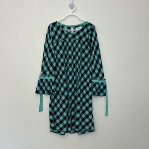 Crown & Ivy Girl plaid 3/4 ruffle sleeves Dress Sz Large Green/Black